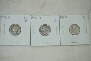 lot 241 image: 1945 Mercury Dimes (3ct)