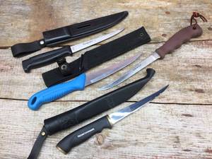 lot 225 image: 4 Fillet Knives - Normark - Fiskars - American Angler - Sharp