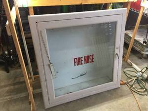 lot 259 image: Classic Vintage Wall Mount Fire Hose Cabinet - Good Glass