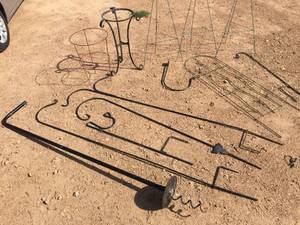 lot 331 image: Group Ornamental Outdoor Iron - Stand - Shepperd Hooks - Trellis