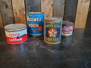 Vintage Coffee Cans of Various Brands, White Star, Co-Op, Butter Nut and more