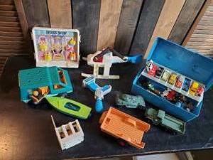 lot 71 image: Lot of Vintage Kids Toys  Fisher Price, Box of Cars and more