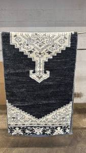 lot 15 image: Everest 30x96 Inch Polyester Runner Rug with BlackGray and White Geometric Design