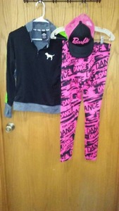 lot 221 image: PINK pullover Dance Pants and Barbie Hat.