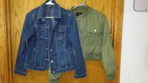 lot 298 image: Ladies Denim and Flight Style Jacket. Size Small.