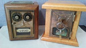 lot 237 image: Vintage Banks Created From US Postal Boxes (2) One has Key, other has combination, Excellent working condition.  6 x 6.5 in. and 5 x 6.5 in.