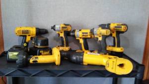 lot 241 image: Assorted DeWalt Cordless Tools, Chargers and Battereis.