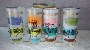 lot 304 image: Vintage 1950s Hazel Atlas Tumblers And Carrier, Barware.