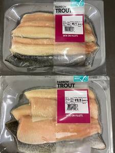 lot 212 image: J - 2 Packs Rainbow Trout Skin-On Fillets, Farm Raised (Net Wt. 0.85lb and 0.90lb)