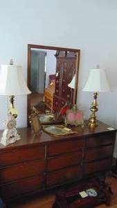 lot 2 image: MMC 9 Drawer Dresser with Mirror, 60 x 31.5 x 18 (Contents on top not Included)