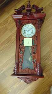 lot 9 image: Newer Fancy Carved Wall Clock, 33 Tall