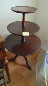 lot 18 image: 3 Tiered Mahogany Table, 24 Rd x 39