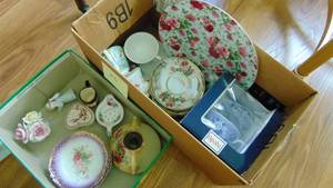 lot 26 image: 2 Boxes of Assorted Cups & Saucers and Other China Decor
