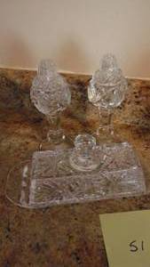 lot 51 image: Crystal Butter Dish and Crystal Salt and Pepper