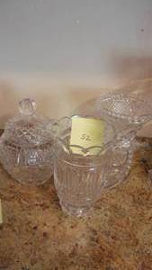 lot 52 image: Crystal Pitcher, Vase and Covered Candy