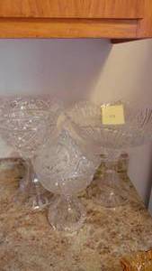 lot 53 image: 2- Large Crystal Compote, 1 Footed Candy Dish
