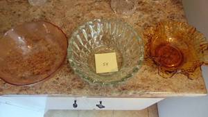lot 54 image: 3- Bowls, 1- Crystal, 1-Pink and 1- Amber