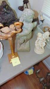 lot 64 image: Angel Candleholder, Garden Angel and Children on Pedestal- Finger is Broken