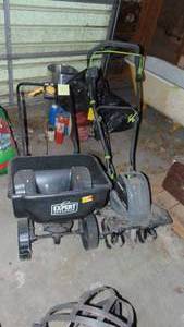 lot 115 image: Expert Garden Spreader and Electric Earthwise 13.5 Amp Tiller