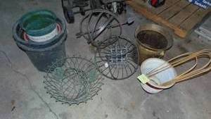lot 116 image: Hanging Planters, Large Brass Pot, Garden Globe plus More