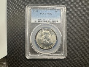 lot 17 image: 1953 Graded Franklin Half Dollar. PCGS MS63