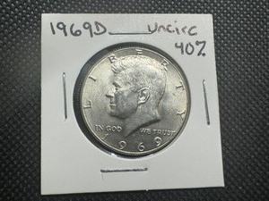 lot 20 image: 1969 D Uncirculated Kennedy 40% Half