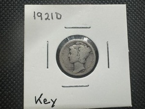 lot 42 image: 1921 D Key Date Mercury Dime
