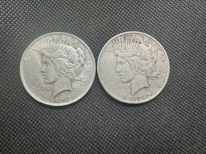 lot 45 image: (2) Circulated Peace Dollars