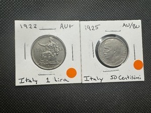 lot 63 image: (2) AU Italian Coins from the 1920s
