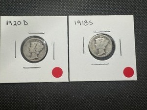 lot 69 image: Semi Key 1918S  1920 D Mercury Dimes
