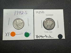 lot 71 image: Better Date 1925 D & 1942 S Dimes