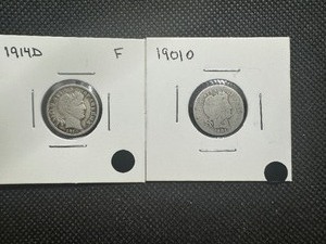lot 74 image: F 1914D & 1901 O Barber Dimes