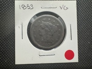 lot 81 image: 1853 VG Braided Hair Large Cent