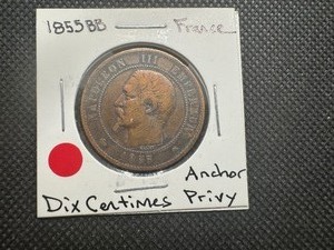 lot 86 image: 1855 BB French Dix Centimes Anchor Privy