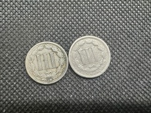 lot 87 image: 1866 (2) 3 Cent Nickels