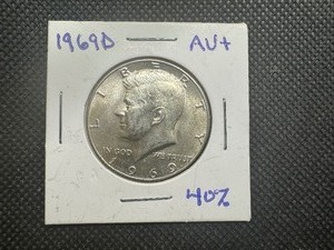 lot 91 image: 1969 D AU Kennedy 40% Silver Half Dollar