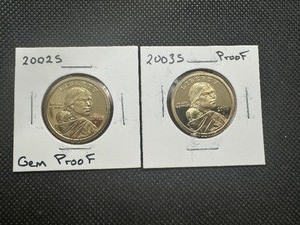 lot 93 image: (2) Proof Sac Dollars from Sets
