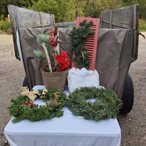 lot 11 image: Decorations including Wreaths and Artificial Plant