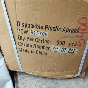 lot 20 image: Disposable Plastic Aprons Lot - Approx. 300 Pieces, Unopened Case