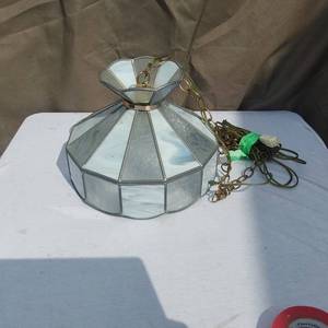 lot 26 image: Colored Glass Hanging Lamp with Chain
