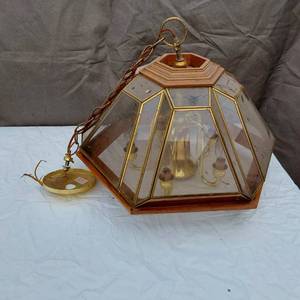 lot 72 image: Hanging Brass and Glass Light Fixture
