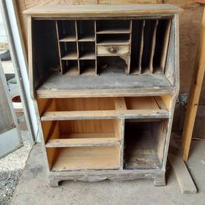 lot 107 image: Antique Wooden Secretary Desk in Partial Restoration