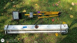 lot 9 image: Portable Work Light on Tripod and Hanging Fluorescent Shop Light