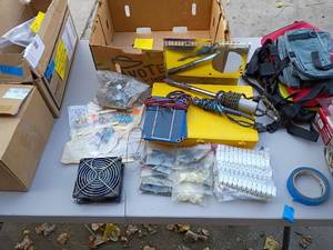 lot 45 image: Electronics and Wiring Parts Lot with Soldering Iron, Fans, Connectors, and Accessories