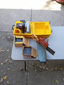 lot 64 image: Circular Saw with Case, Miter Box with Saw, and 2 Boxes of Nails