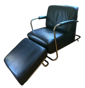 lot 2 image: LR - Vintage Art Deco Black Leathercraft Chair with Ottoman