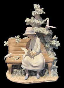 lot 15 image: L - Lladro Porcelain Sculpture Girl with Birds on Bench