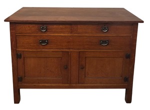 lot 16R image: U - Vintage Oak Cabinet  Commode  Wash sTand with Drawers and Cabinet Doors