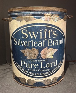 lot 24R image: L - Vintage Swifts Silverleaf Brand Pure Lard Tin Bucket