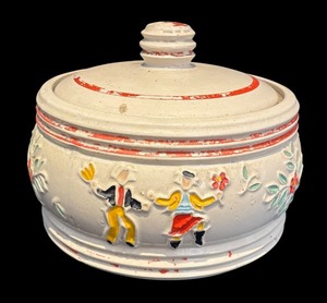 lot 35R image: L - Vintage Red Wing Pottery Dancing Peasants Covered Pot